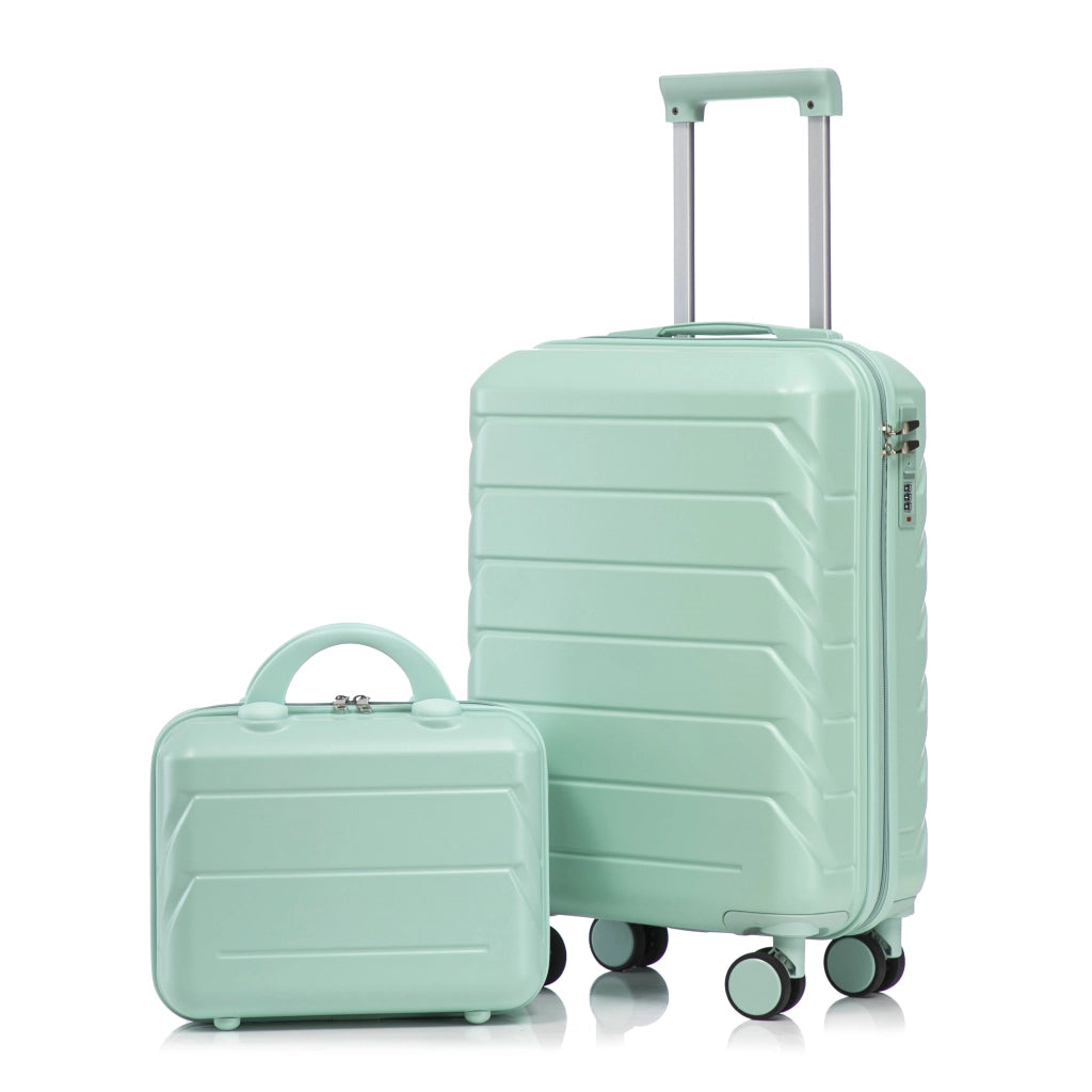 Set di 2 valigie girevoli in ABS da 14"/19" con lucchetto a combinazione e trousse da 14" (verde menta)