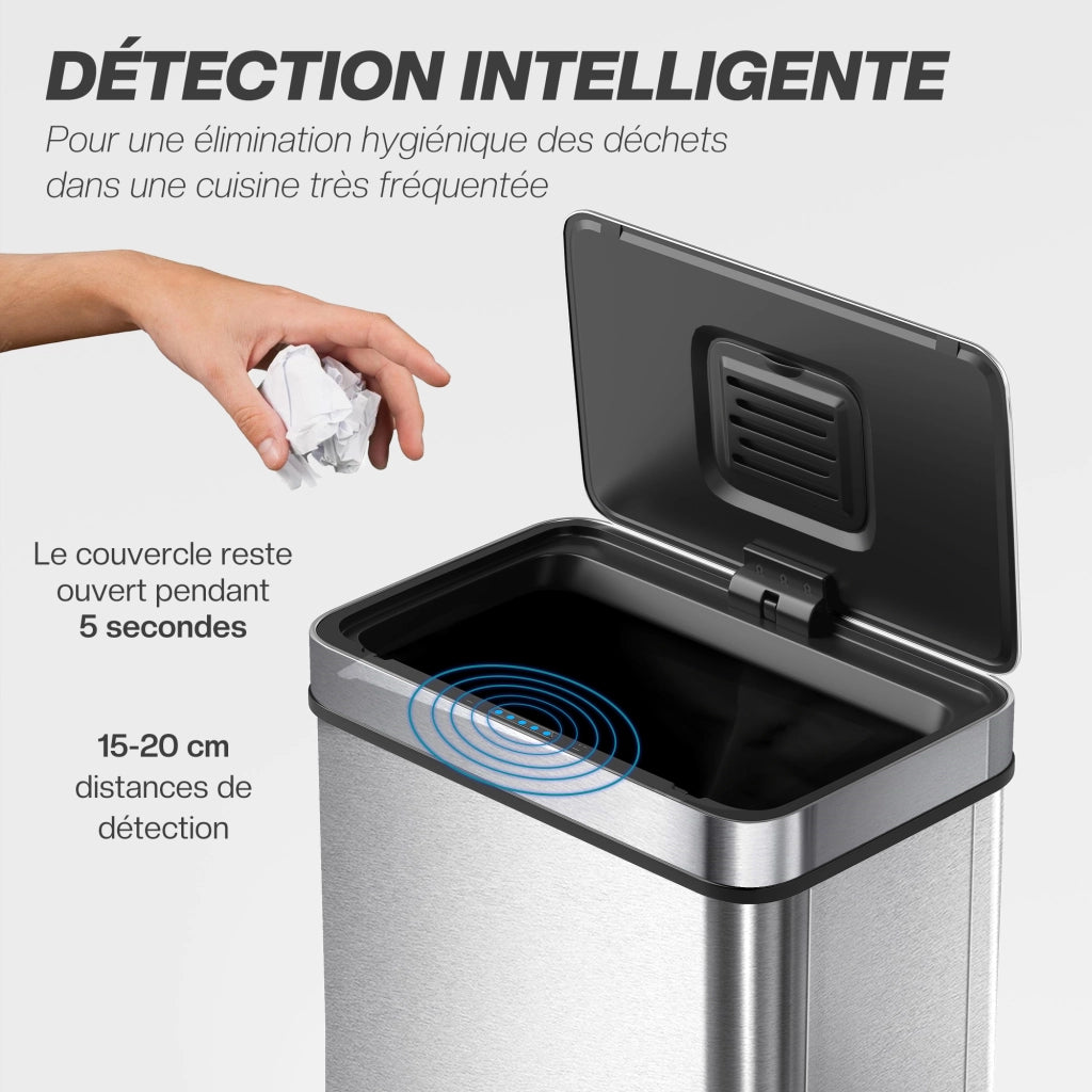 Cestino per rifiuti a sensore 60 L ¨C zephmum ¨C Acciaio inox argento