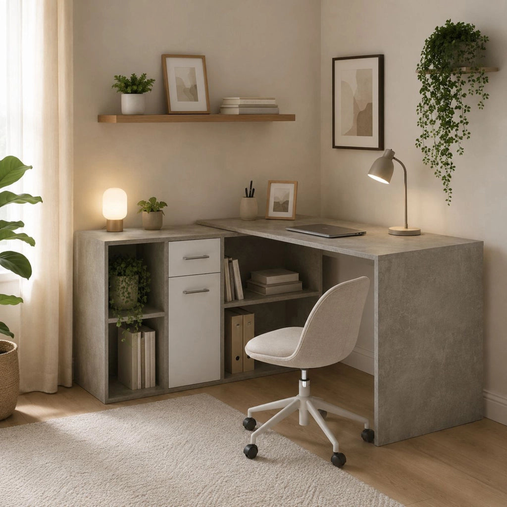 Linare, Scrivania Modulabile, 122x120x75h cm Grigio Cemento