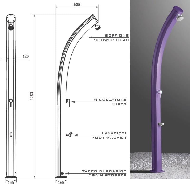 Doccia Solare Jolly 25 Litri In Alluminio Con Lavapiedi Colore Viola Cv-A520/4005