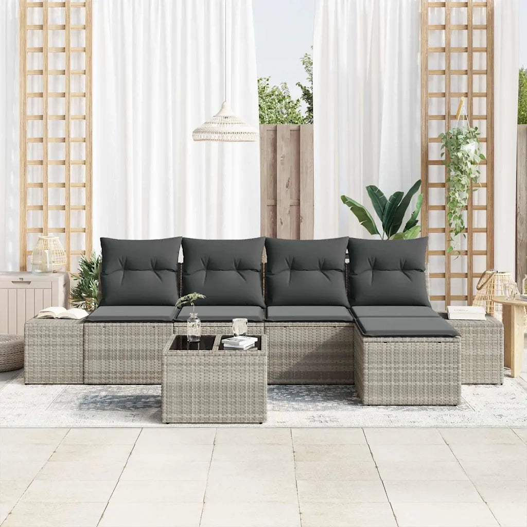 Set Divano da Giardino 6 pcs Grigio chiaro polyrattan