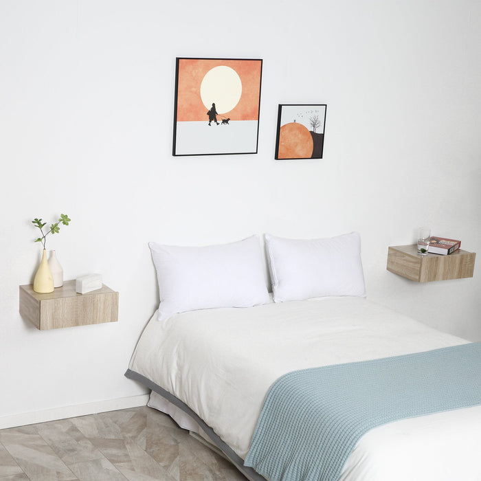 Set 2 Comodini Sospesi 40x30x15 cm Design Moderno Color Legno