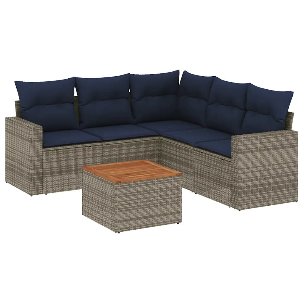 Set Divani da Giardino 6 pz con Cuscini Grigio in Polyrattan