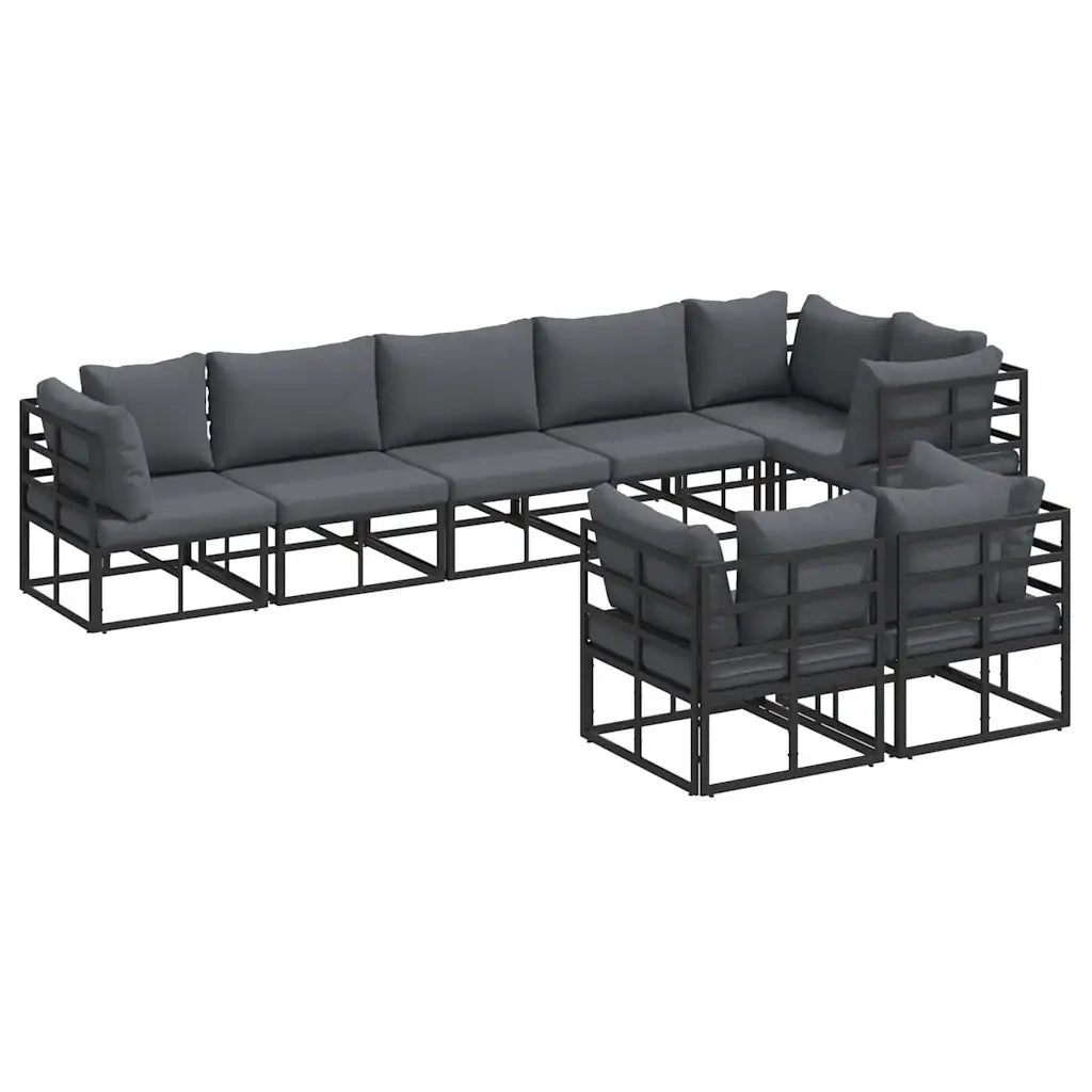 Set Divano da Giardino con cuscino 8 pcs Nero Alluminio