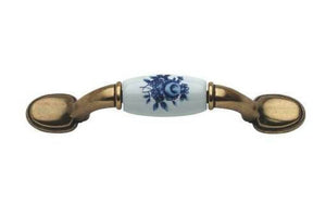 Maniglia In Porcellana 74 Mm Fiore Blu Pezzi 1 - Masidef