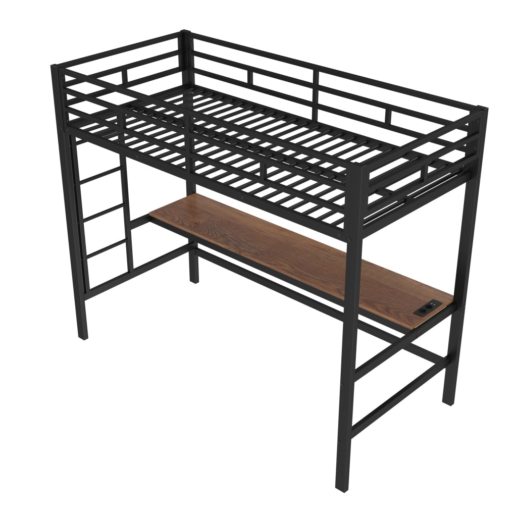 Letto a soppalco 90x200 cm con scrivania, luci LED e prese