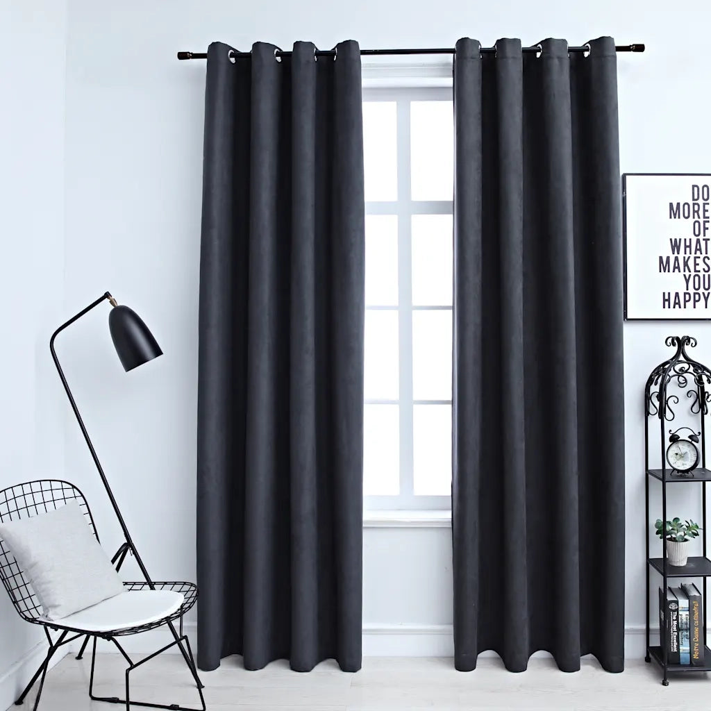 Tende Oscuranti | Tende Blackout con Anelli in Metallo 2 pz Antracite 140x245 cm