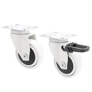 Set di ruote di design per mobili 3C - zwenkwielen/transportwielen/meubelwielen - set da 2 pezzi - bianco, 1 ruota senza freno e 1 con freno, superficie morbida, diametro 75 mm, cuscinetti a sfera, carico di 75 kg/ruota - 02227602