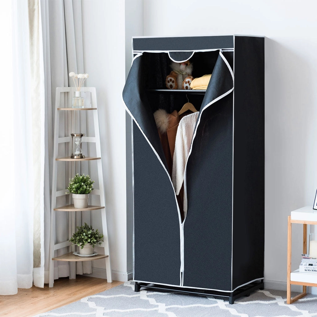 Armadio appendiabiti in tessuto pieghevole con tubo in metallo 74x50x172cm Nero-Armadi Appendiabiti