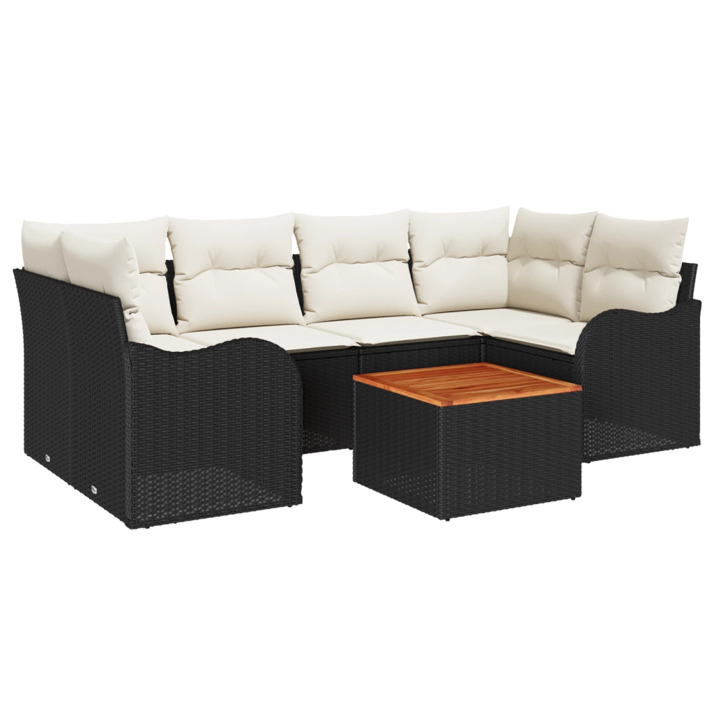 Set Divano da Giardino  da 7 Pezzi con Cuscini Nero Rattan Poliacetato