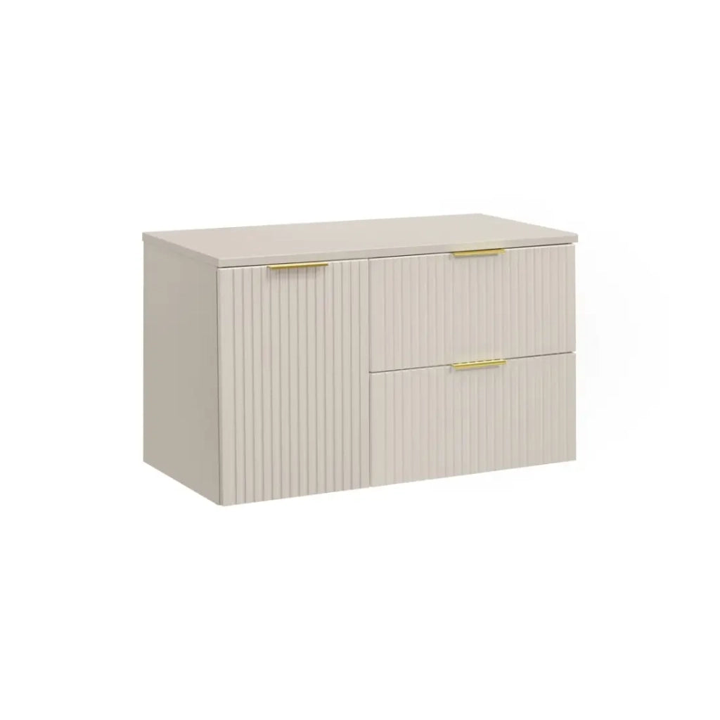 Set da bagno NOXERA 100 cm – Marrone congo – piano per lavabo + 2 cassetti + 1 cesto per la biancheria