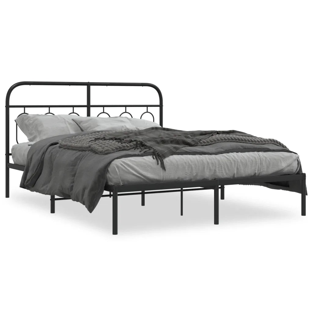 Letto matrimoniale | Letto per adulti | Giroletto con Testiera in Metallo Nero 140x200 cm