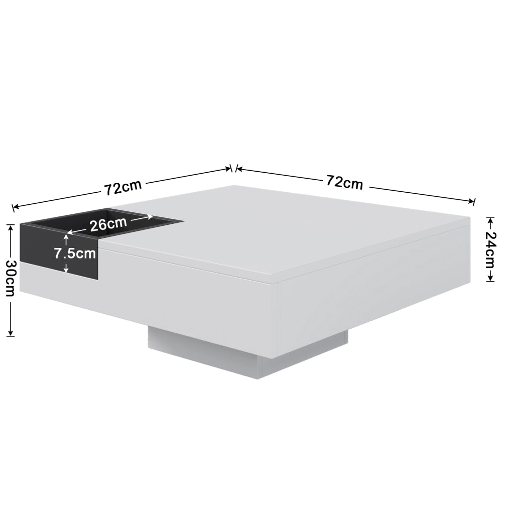Tavolino da salotto con box contenitore rimovibile e LED controllato tramite app; in pannelli di particelle 72 × 72 × 30 cm; Bianco