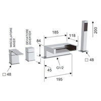 Rubinetto bordo vasca con deviatore - serie qubika cascata
