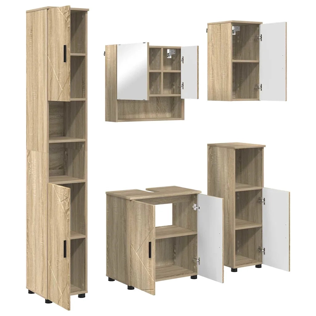 Set di mobili per il bagno con porta 5 pcs Rovere Sonoma 3392985
