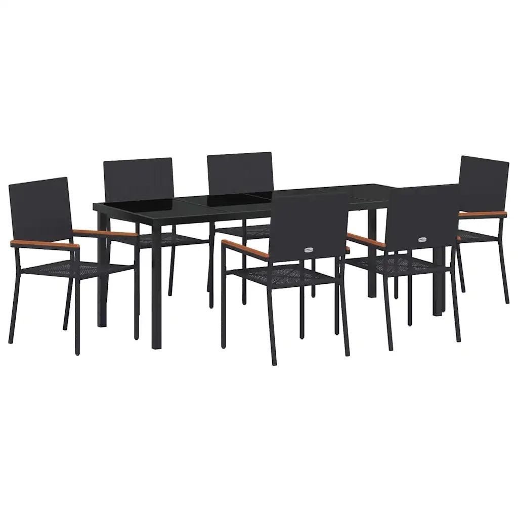 Set da Pranzo per Giardino con cuscino 7 pcs Nero polyrattan 3379707