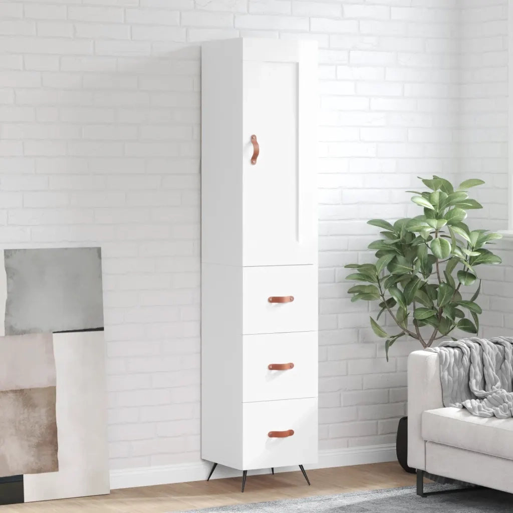Credenza-Buffet-Armadio da cucina 34,5x34x180 cm in Legno Multistrato Bianco Lucido 755086