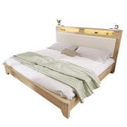 Letto Matrimoniale 140 x 200 cm - LED Regolabile; Mensole e Spazio Sottoletto - Beige