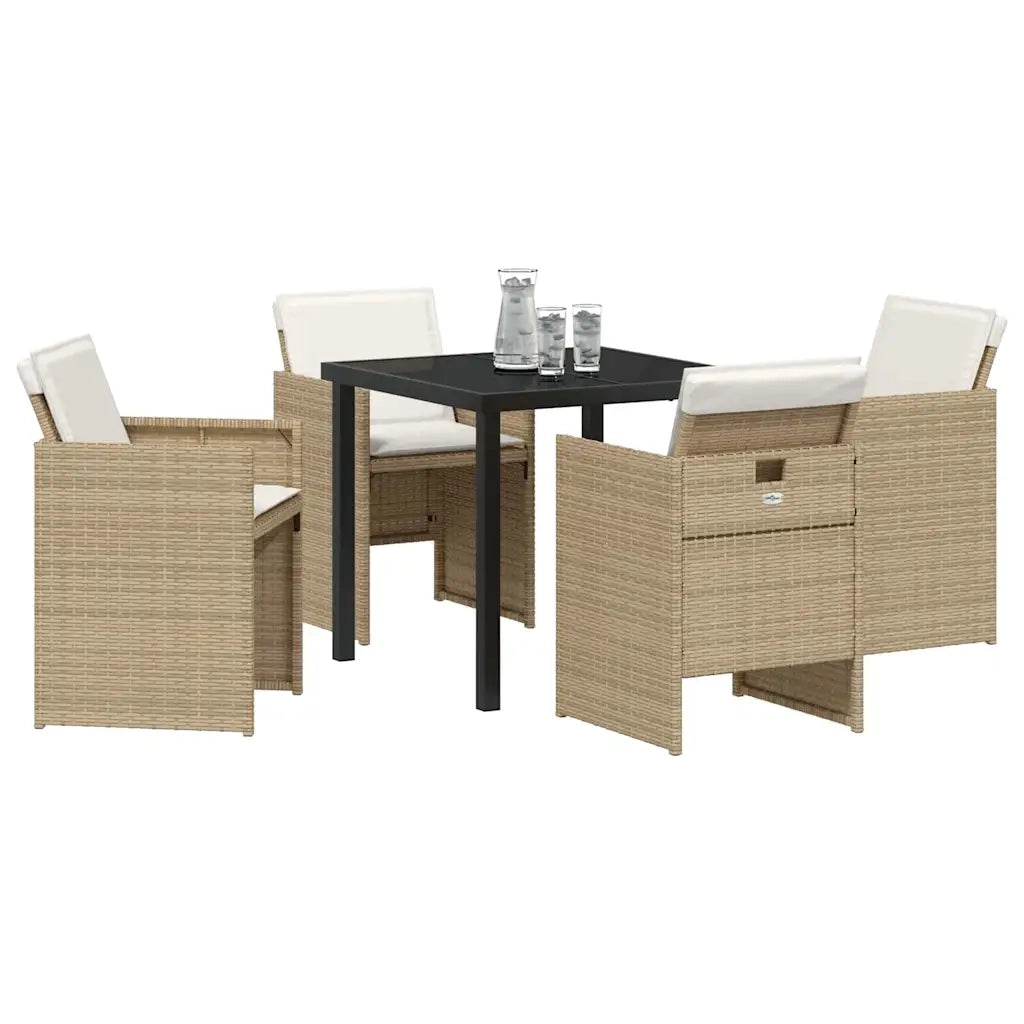 Set da Pranzo per Giardino con cuscino 5 pcs Beige polyrattan