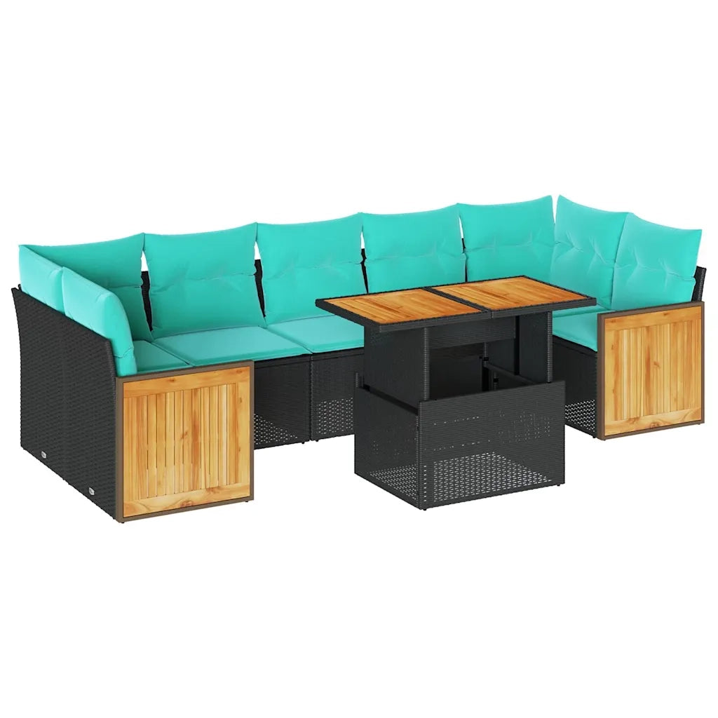 Set Divani Giardino 10pz con Cuscini Nero in Polyrattan Acacia