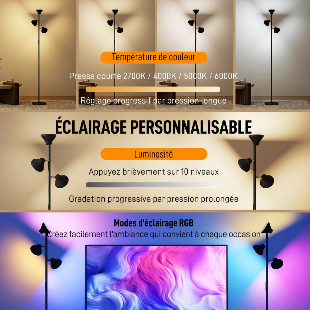 Lampada a LED da terra con 3 teste regolabili ¨C zephmum ¨C nero 25x170 cm