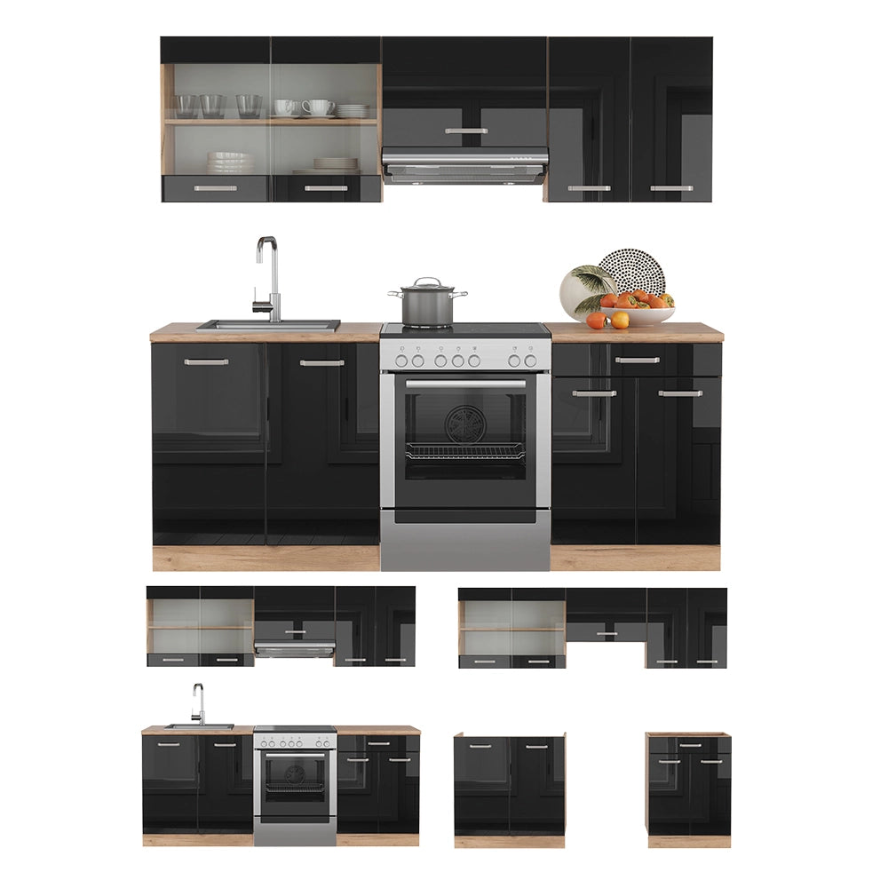 Vicco Cucina componibile Rovere nero/oro lucido 200 cm , PL Antracite