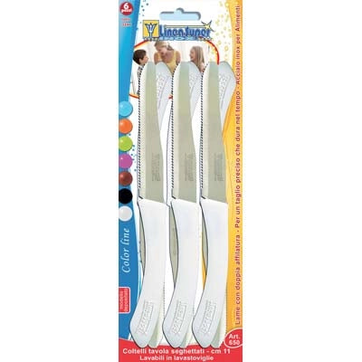 COLTELLO TAVOLA SUPER DE LUCA - MANICO PLT/INOX CM 11 CF=PZ 6 COLORI ASSORTITI- 5 confezioni