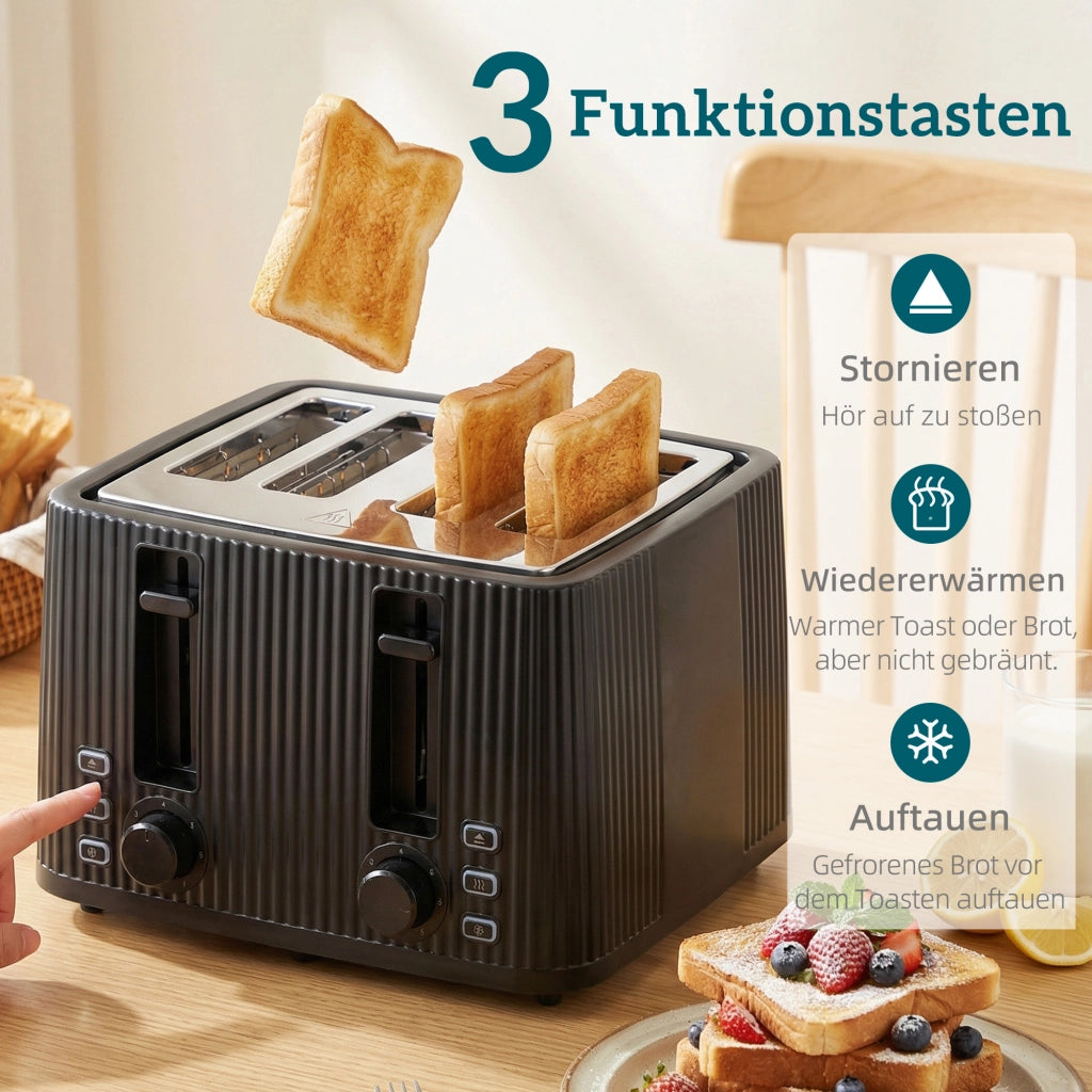 Set Colazione Elettrico - Xylo - Bollitore 1,7L + Tostapane 4 Fette + Cuociuova 6 Uova Nero