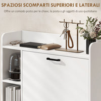 Scarpiera Slim 83x24x90.5 cm per 15 Scarpe con 2 Cassetti Ribaltabili e 3 Vani Aperti Bianco