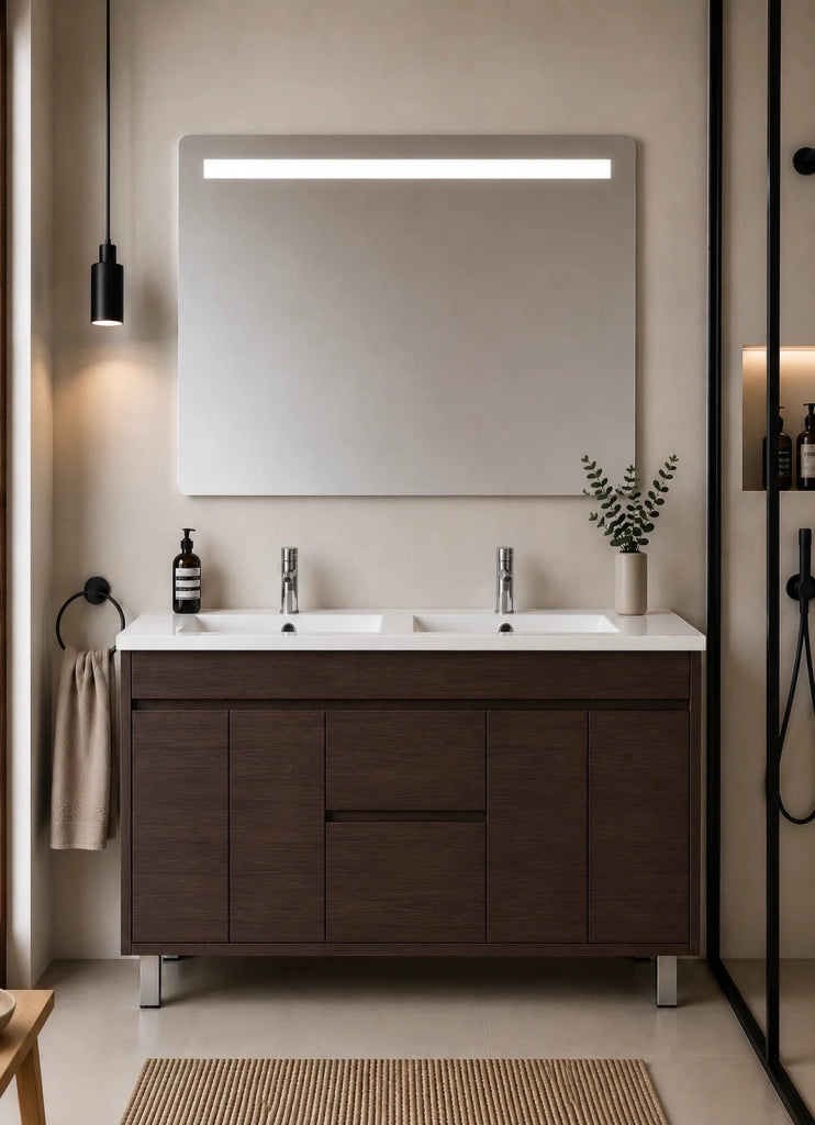 Mobile bagno con lavabo ORIGENBATH ISQUIA senza specchio 120x45 cm doppio lavabo frassino tea