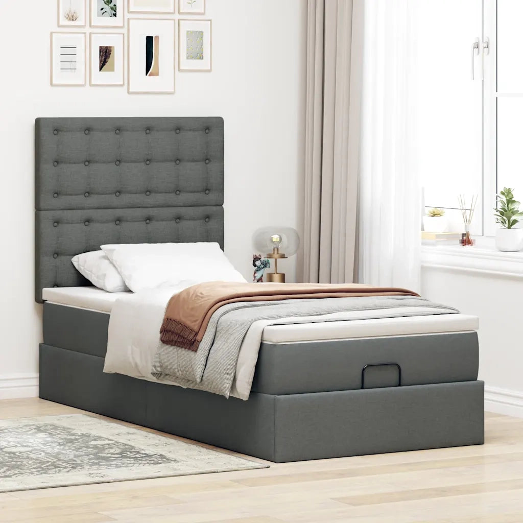 Pouf Letto con Materasso e LED Grigio Scuro 90x200 cm Tessuto