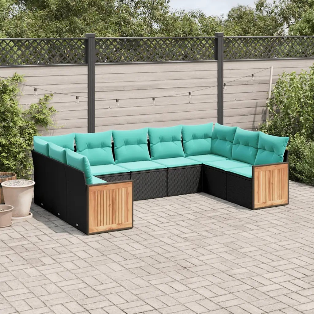 Set Divani da Giardino 9 pz con Cuscini Nero in Polyrattan 3227954