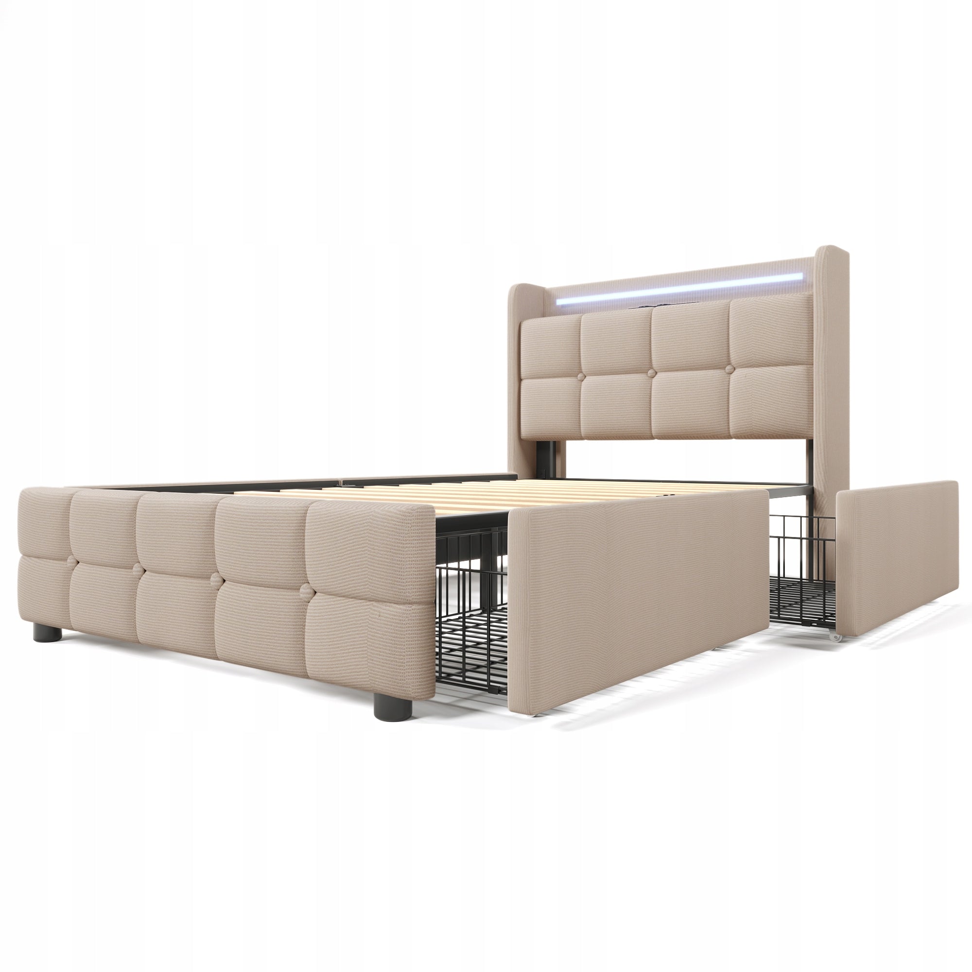 Letto matrimoniale con cassetti - Xylo - 180??200 cm - Bianco - Controllo APP LED