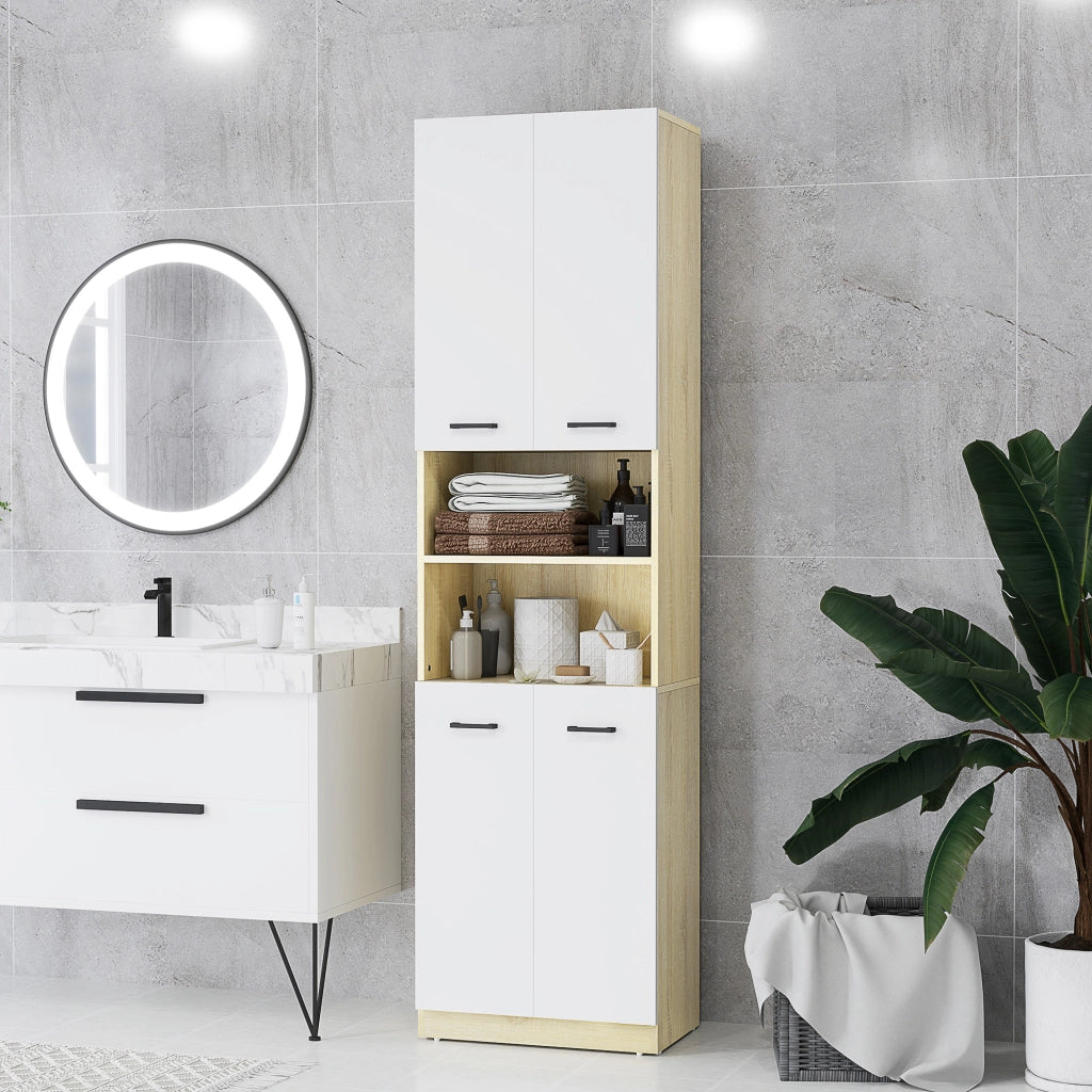 Armadio Bagno Alto con 4 Ante e Ripiani Regolabili ¨C Minimal ¨C 53x33,5x195,7 cm Bianco Rovere