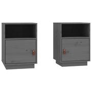 Set di 2 Comodini | Armadio da Notte | Mobiletto da notte Grigi 40x34x55 cm in Legno Massello di Pino