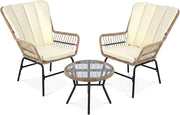 Set di 3 mobili da giardino in rattan con 2 sedie con cuscino e tavolo, set da bistrò per balcone, terrazza e patio, per 2 persone, portata fino a 180 kg