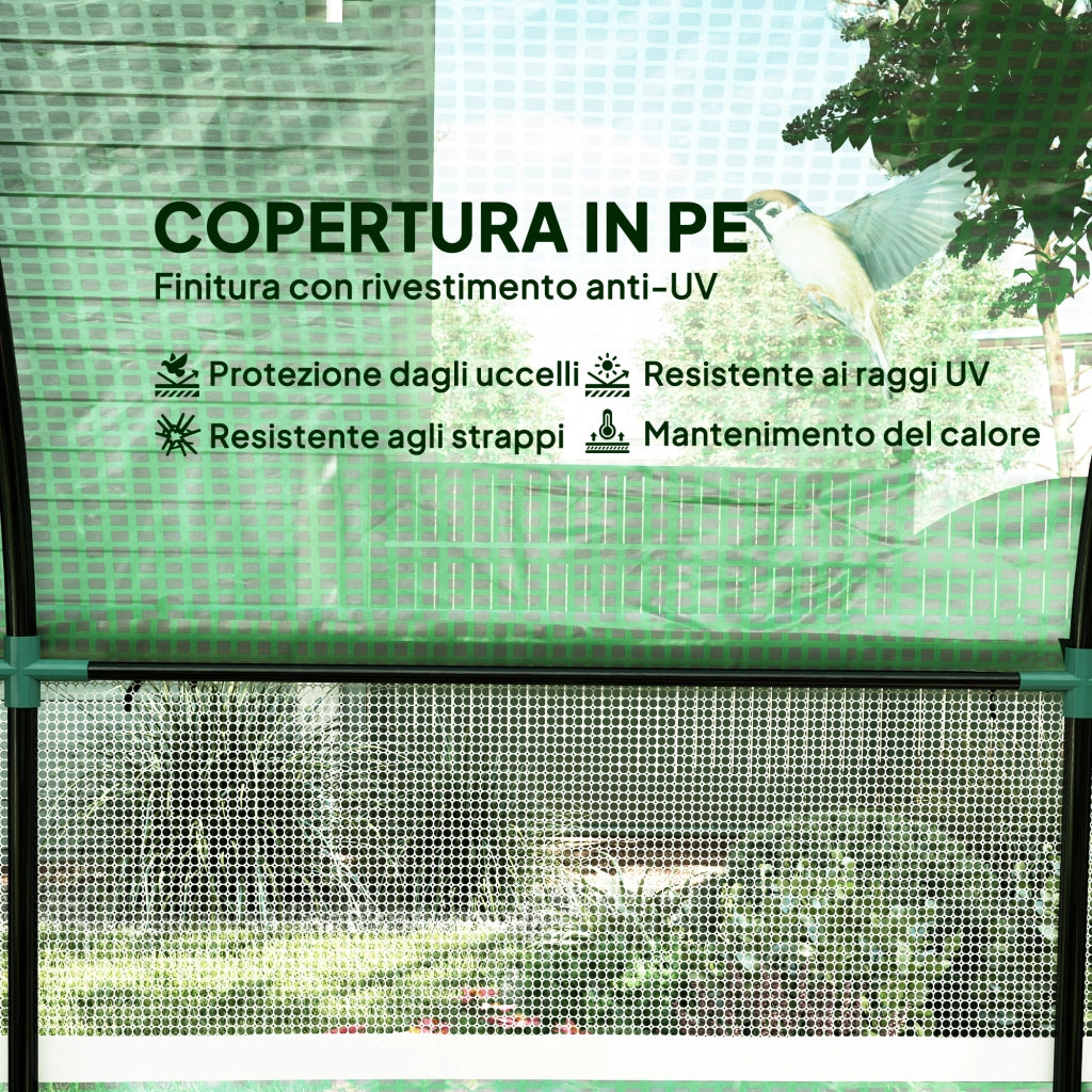 Serra a Tunnel per Orto 3x3x2 m con Porte Avvolgibili e Finestre in Acciaio e PE Anti UV Verde
