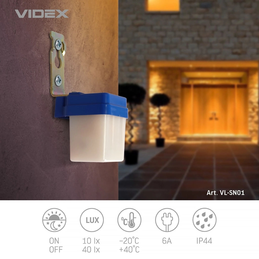 Sensore crepuscolare Videx da parete esterno IP44 6A 230V