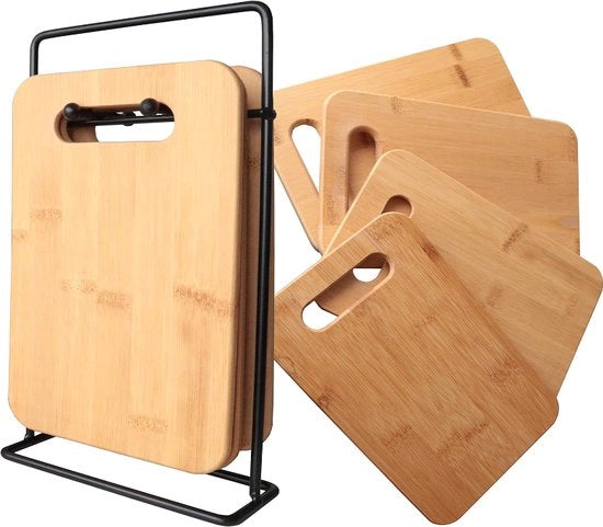 Set di Taglieri in Bambù - 4 Pezzi - Design Moderno - Accessori Cucina - Taglieri - 27 x 7,8 x 15