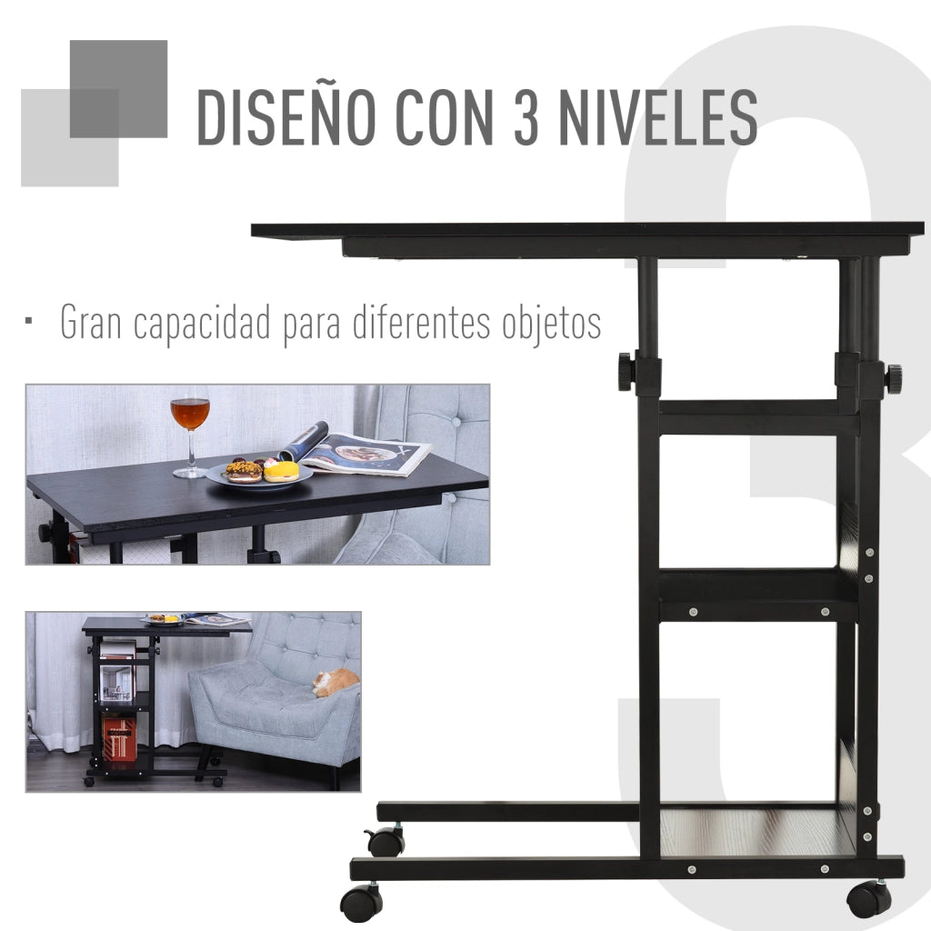 Tavolino con ruote ¨C zephmum ¨C nero 80x40x72-82 cm