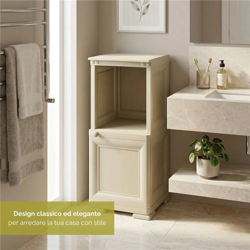 MOBILE 1 MODULO CON ANTA LEGNO E 1 MODULO SCAFFALE ANGORA 40X43X85,5 CM – CONTENITORE VERTICALE SALVASPAZIO PER ZONA LIVING E INGRESSO