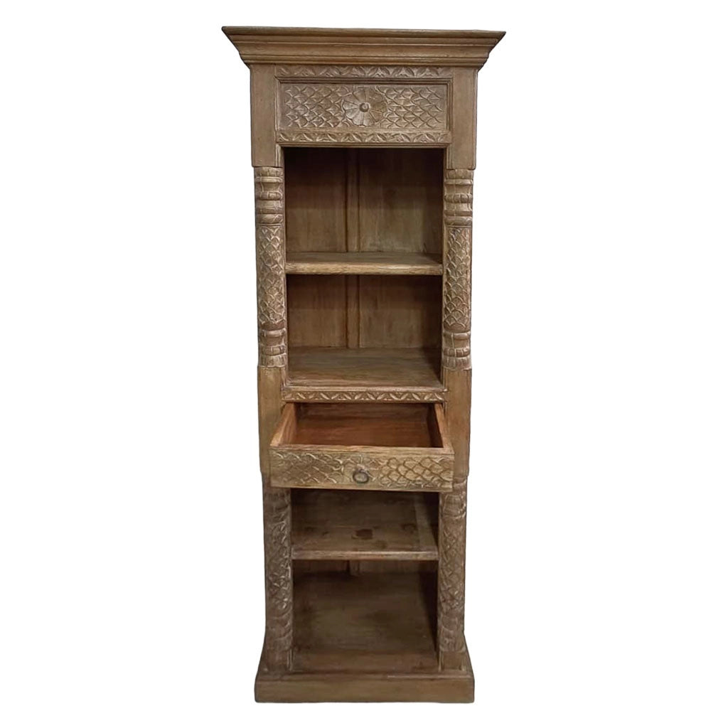 Libreria in legno con finitura artigianale marrone, 57x38x180h cm