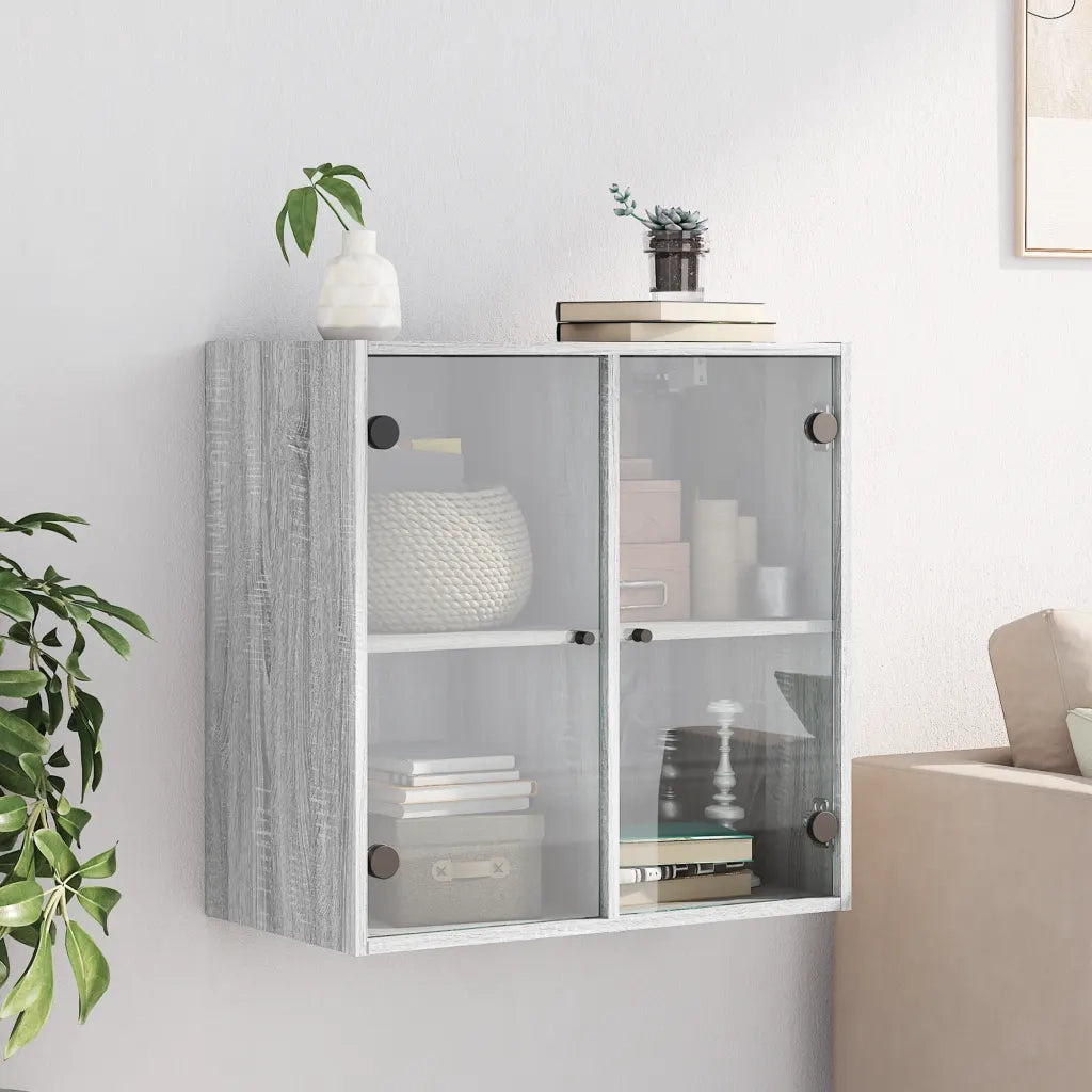 Armadietto a Muro | Mobile a Muro con Ante in Vetro Grigio Sonoma 68x37x68,5 cm