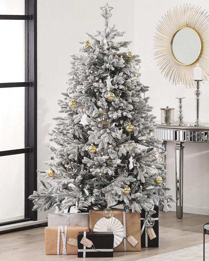 Albero di Natale Bianco Artificiale Innevato Base in Metallo PVC 180 cm