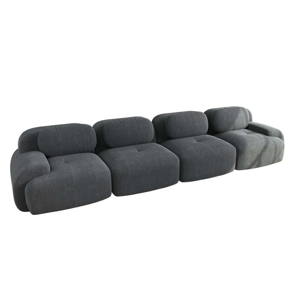 Divano angolare modulare 4 posti 388x103x70 cm in tessuto di velluto a coste grigio