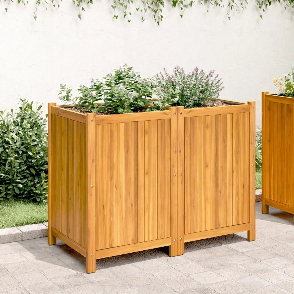 Fioriera Giardino con Rivestimento-Vaso da Esterno-Contenitore per Piante 100x50x75 cm Massello Acacia