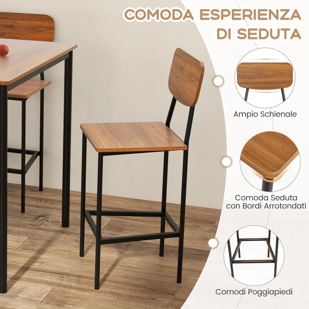Set 5 Pezzi Tavolo da Pranzo, 1 Tavolo Rettangolare e 4 Sedie con Poggiapiedi, Set di Tavolo da Pranzo Salvaspazio per Casa Ristorante Bar (Noce)