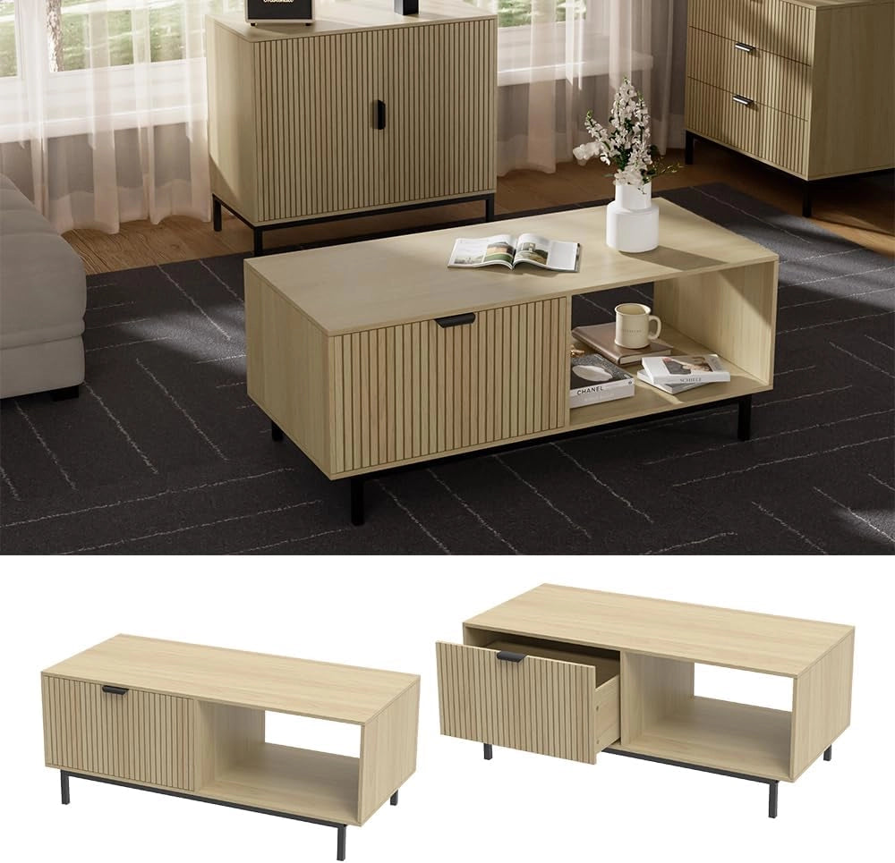 Tavolino Lennox, Rovere, 110 x 50 cm, adatto per riporre riviste e telecomandi