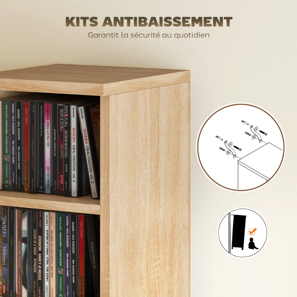 Armadio per CD e DVD con 12 ripiani ¨C zephmum ¨C colore quercia 21x22,5x88,5 cm
