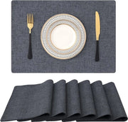 Set di 6 mattonelle per tavola, lavabili, lino, resistente al calore, antiscivolo, a doppia faccia, tessuto, antracite